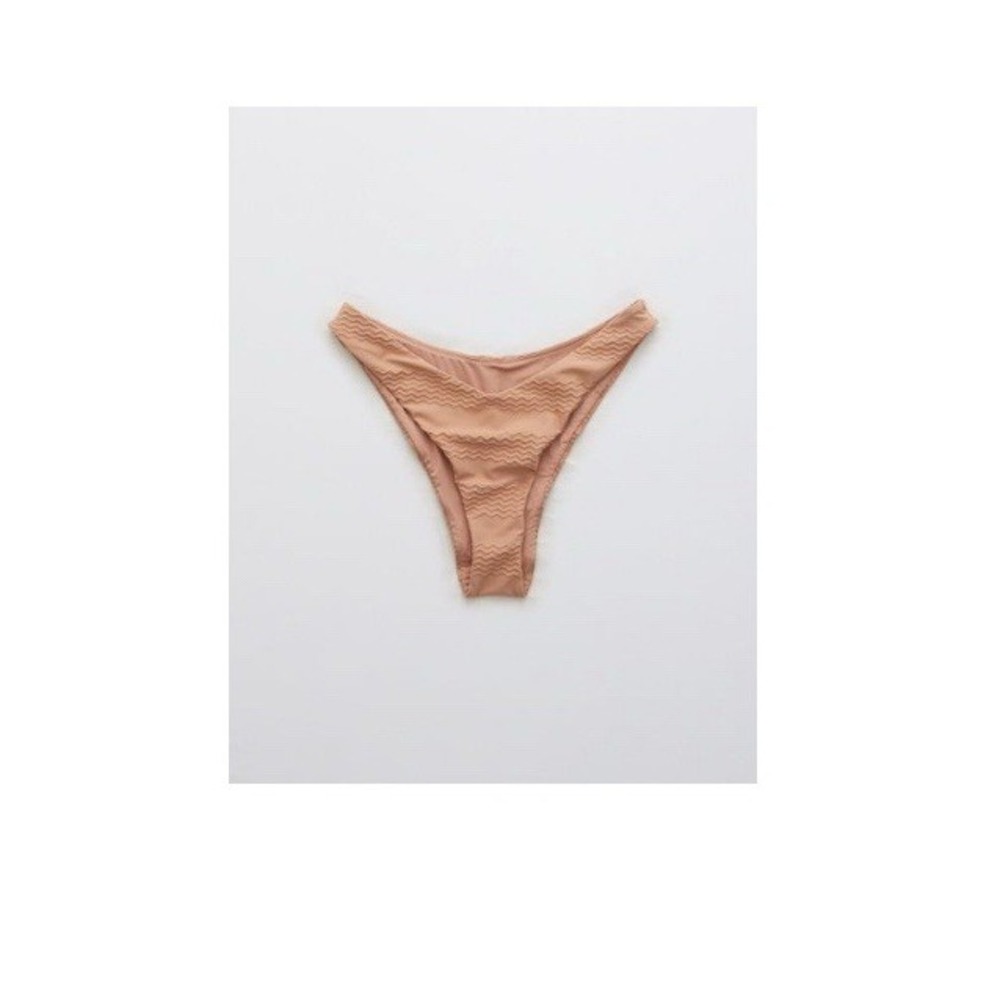 NWT Aerie Jacquard Super High Cut Cheekiest Bikini Bottom Brown Women's Size XL